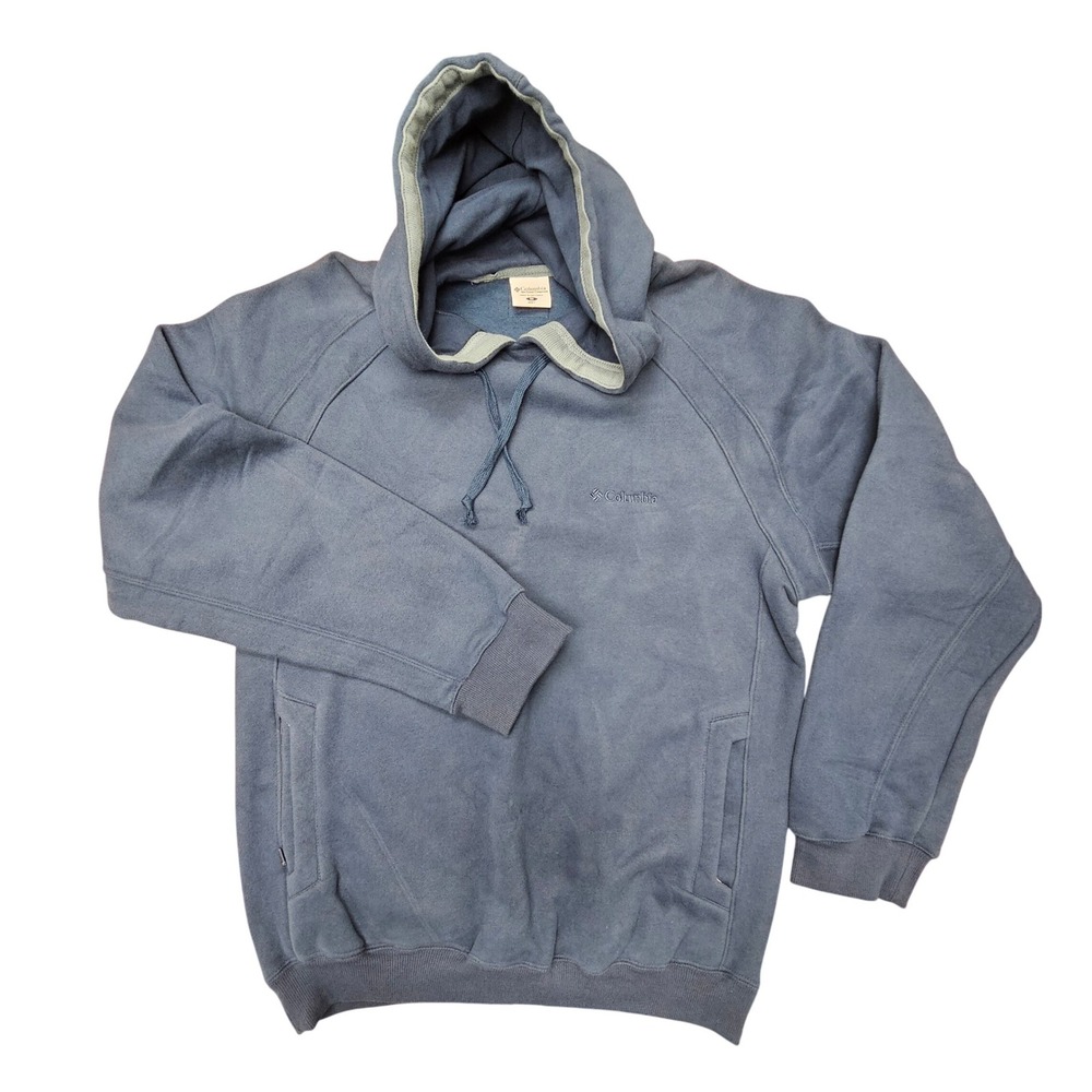 Columbia Hoodie Mens Medium Blue Excellent AM2388 Fleece‎ Lined Zipper Pockets